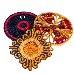 Vintage Boho Colourful Woven Rattan Trivets – Set of 3 Pot Holders